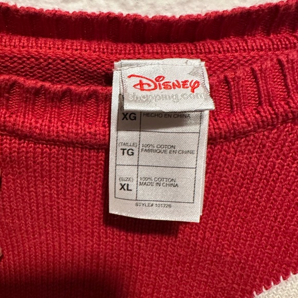 Vintage 90s Mickey Mouse Disney Argyle Pullover Sweater Oversized Red - XL - Picture 9 of 13